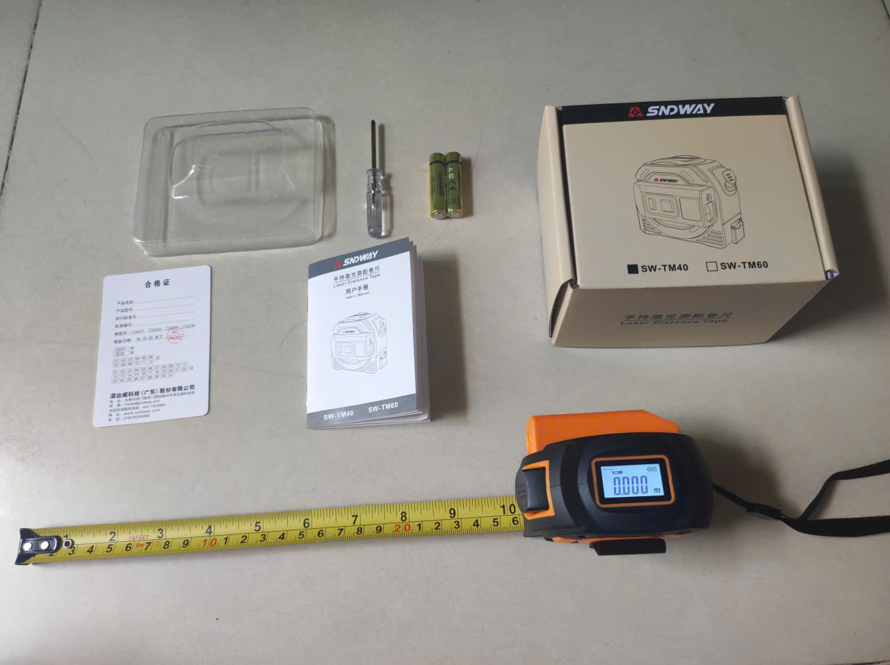 THƯỚC DÂY VÀ LASER ĐO KHOẢNG CÁCH 40 MÉT SNDWAY SW-TM40